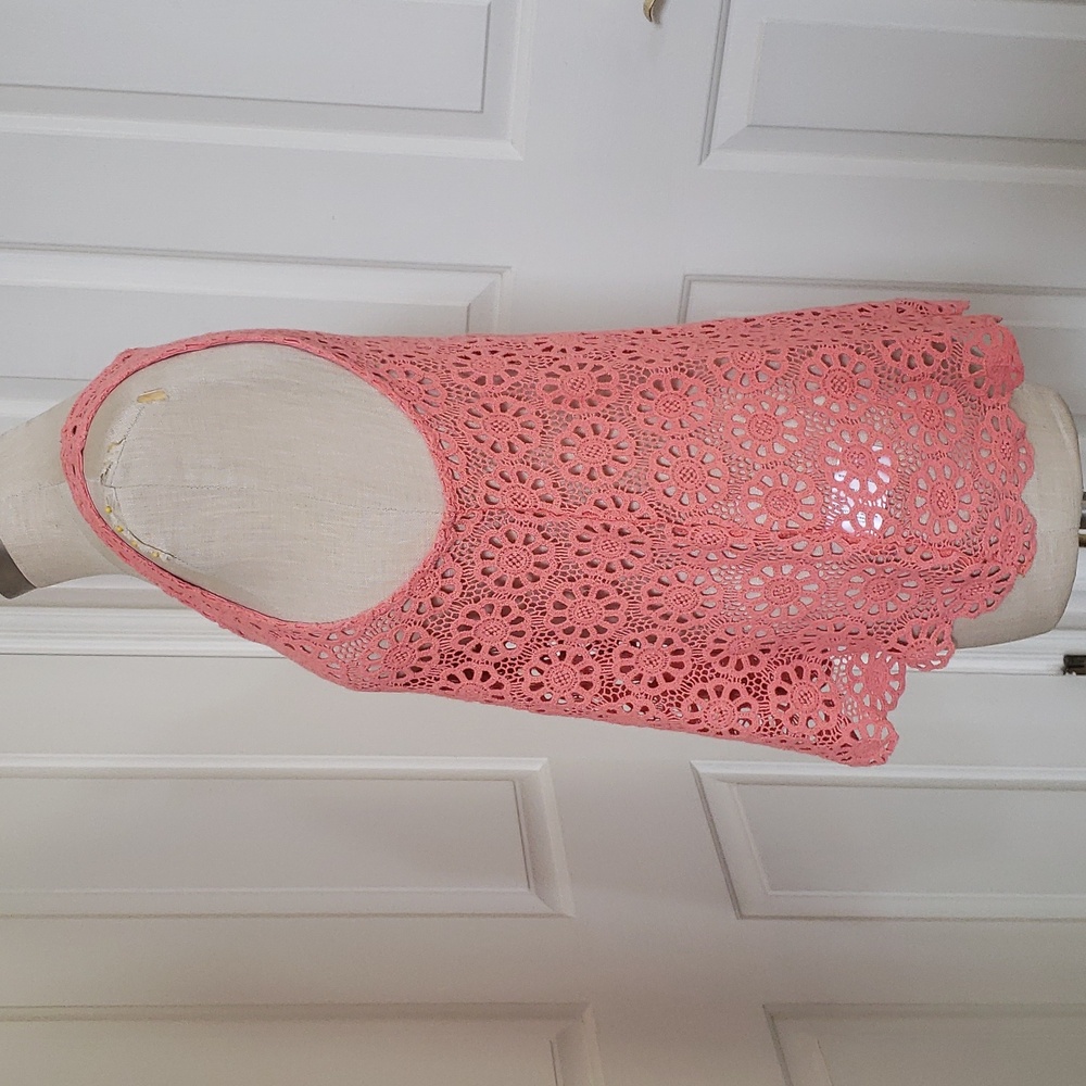Urban Outfitters PINS & NEEDLES Coral Peach Crochet Sleeveless Top Boho - Picture 5 of 10